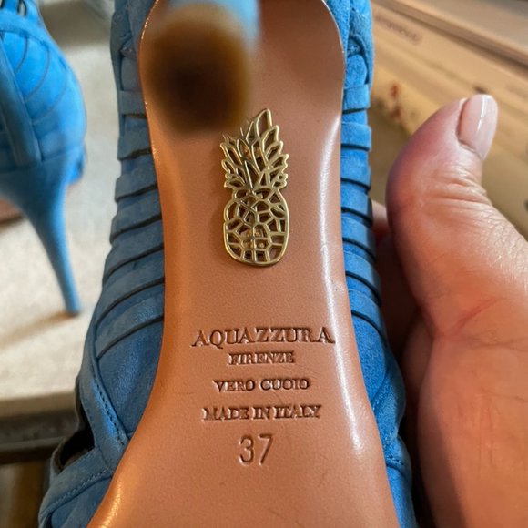 Aquazzura Blue Suede Heels sz 37 US 7 - Picture 6 of 6